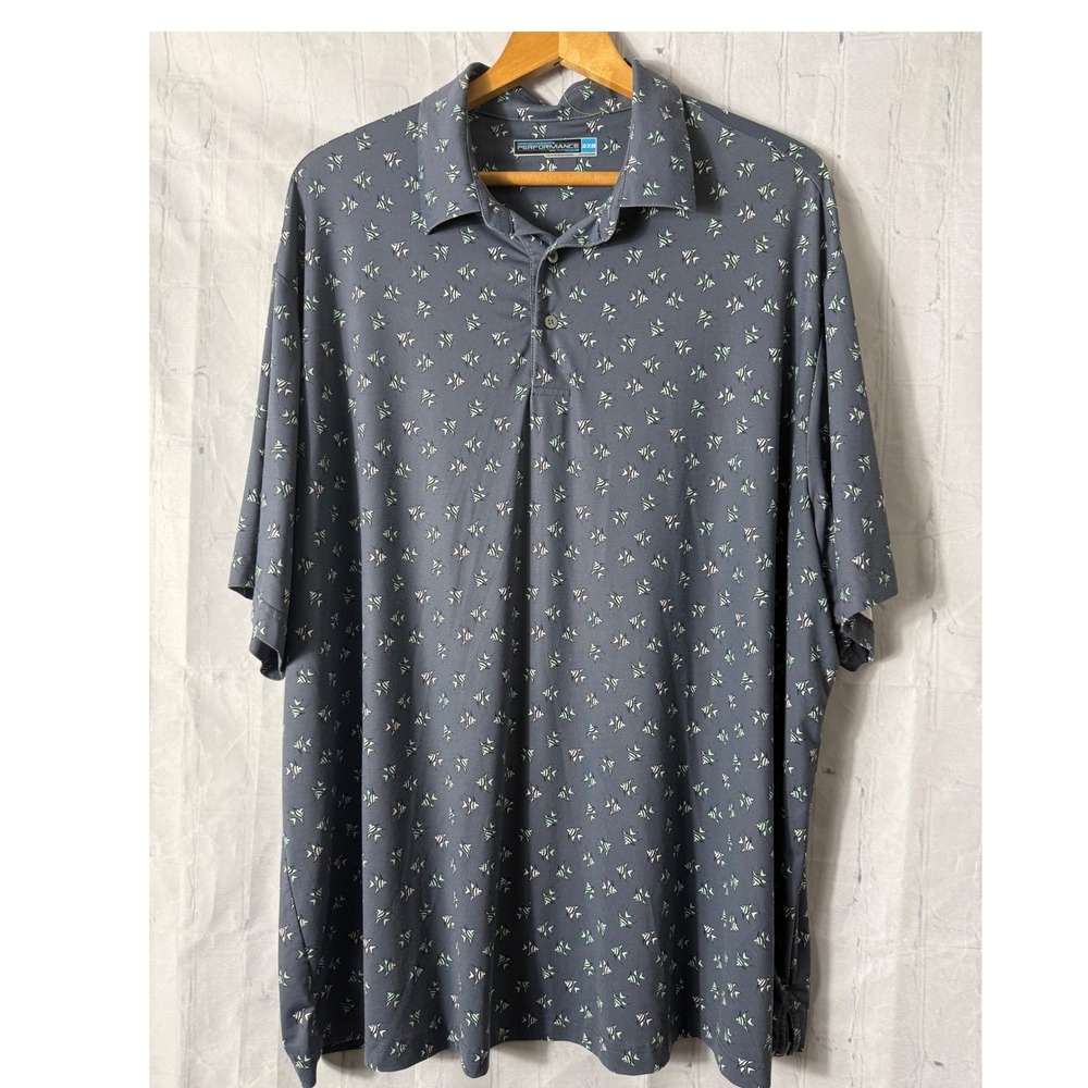 Roundtree & Yorke Polo Sz 2X Fish Print Performance Short Sleeve Golf Shirt